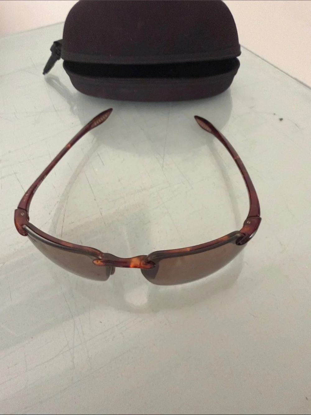 Maui Jim Brown Rimless Sunglasses with Black Case - Picture 2 of 4